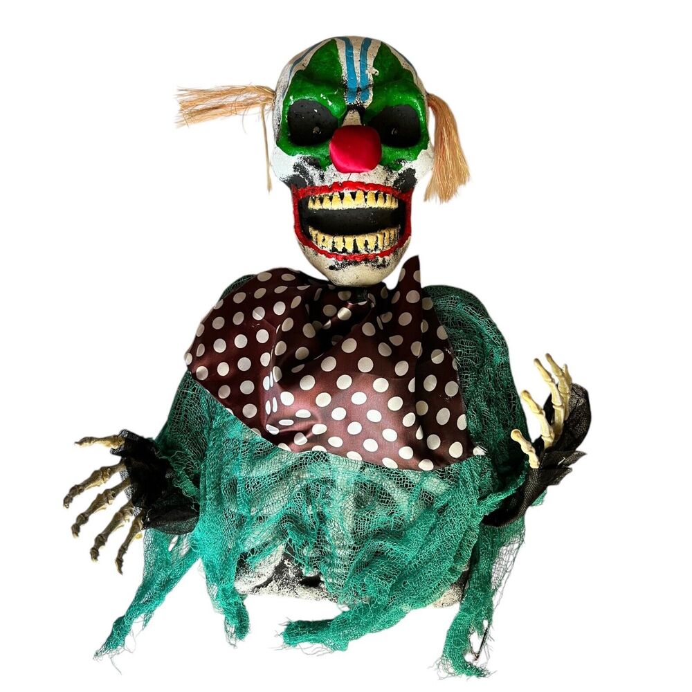 Clown HEAD Skeleton GROUND BREAKER SPOOKY CREEPY Lights Styrofoam Halloween READ